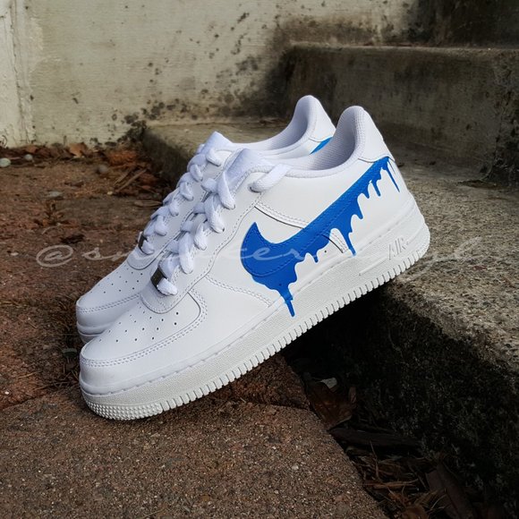 Nike Air Force 1 Low White Blue Paint Drip Custom NWT - Picture 5 of 7